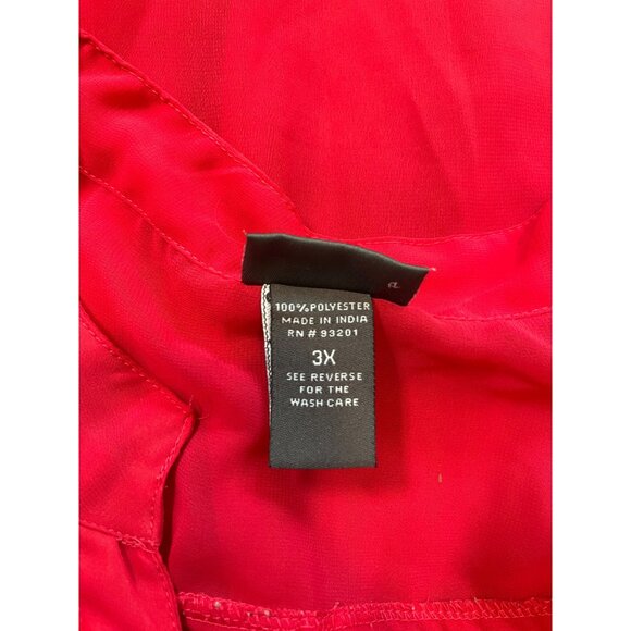 Dots Sheer Red Button-Up Blouse 3X Roll Tab Sleeves Tunic Plus - Picture 7 of 8